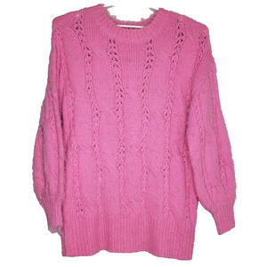 Bluivy‎ Fuzzy Cable Knit Tunic Sweater Womens Size S/M Bright Pink Long Sleeve